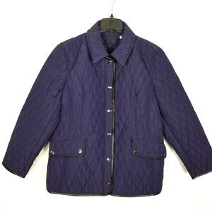 Chico's Women Quilted Jacket Size XL Purple Faux Leather Trim‎ Zip Snap
